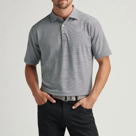 Peter Millar Crown Sport Performance Black & White Striped Golf Polo Medium - Picture 8 of 8
